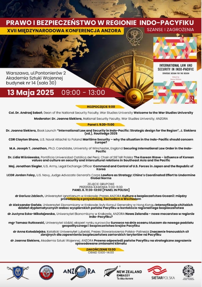 17th INTERNATIONAL SEMINAR  "Law and Security in Indo-Pacific:  opportunities and threats" organised by Dr. Joanna Siekiera, War Studies University & ANZORA.  SIETAR Polska Patronat in collaboration.